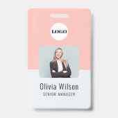 Custom Business Logo Employee Photo Blush Pink ID バッジ (表面)