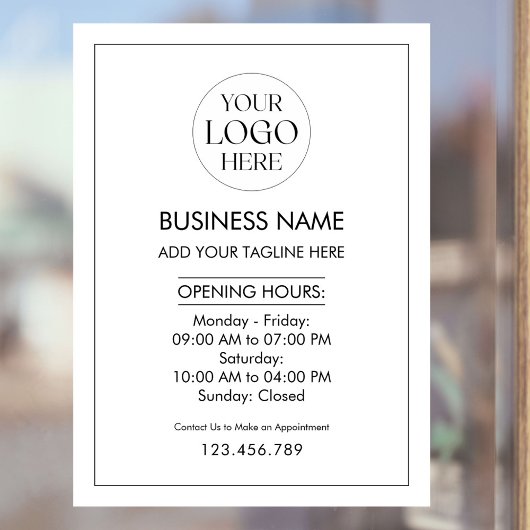 Custom Business Logo Opening Hour Modern Simple ウィンドウサイン