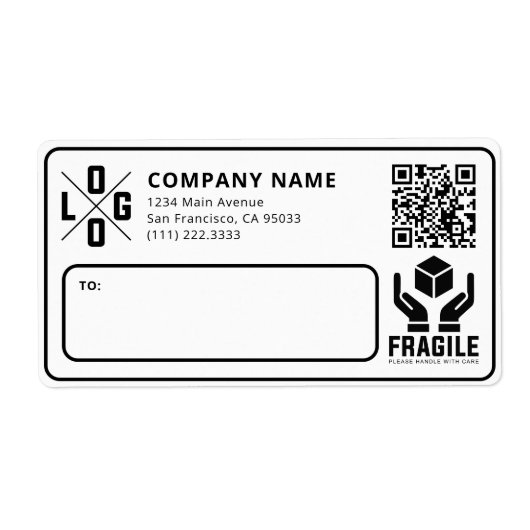 Custom Business Logo QR code Fragile Warn Shipping ラベル (正面)