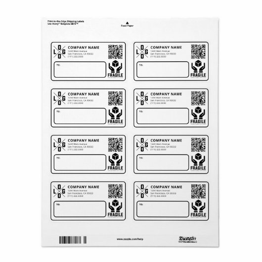 Custom Business Logo QR code Fragile Warn Shipping ラベル (フルシート)