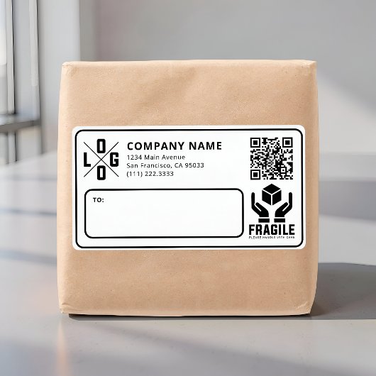 Custom Business Logo QR code Fragile Warn Shipping ラベル
