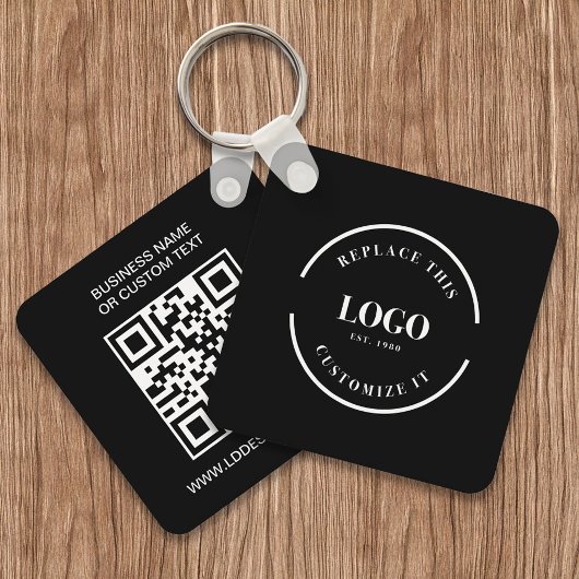 Custom Business Logo QR code website text black キーホルダー