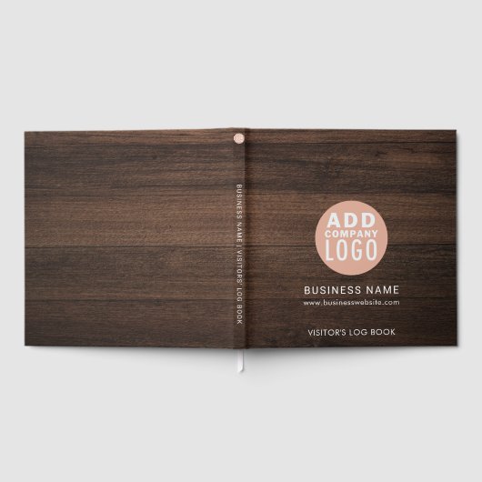Custom Business Logo Wood Look Visitors Rustic ゲストブック (全面)