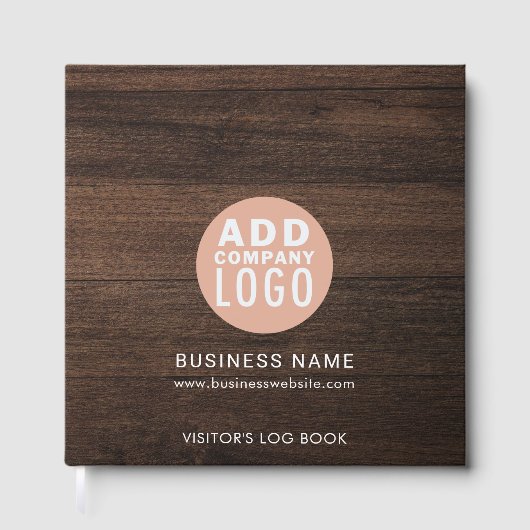 Custom Business Logo Wood Look Visitors Rustic ゲストブック (正面)