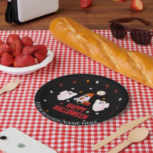 Custom Business Name, Text & Ghost Halloween ペーパープレート (ピクニック)