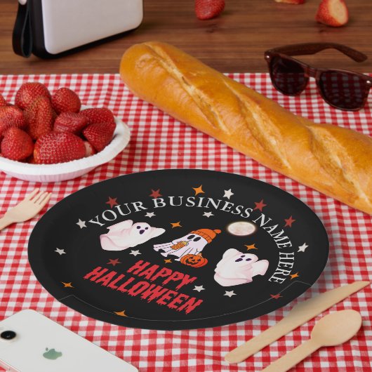 Custom Business Name, Text & Ghost Halloween ペーパープレート (ピクニック)