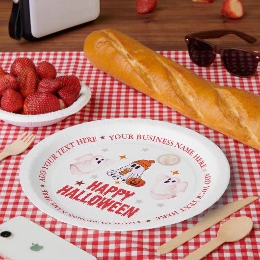 Custom Business Name, Text & Ghost Halloween ペーパープレート (ピクニック)