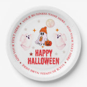 Custom Business Name, Text & Ghost Halloween ペーパープレート (正面)