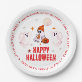 Custom Business Name, Text & Ghost Halloween ペーパープレート