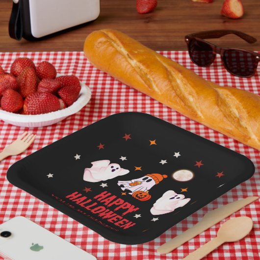 Custom Business Name, Text & Ghost Halloween ペーパープレート (ピクニック)