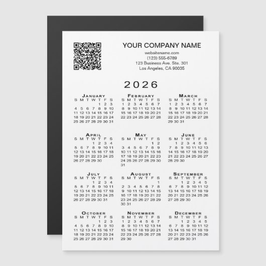 Custom Business QR Code 2026 Calendar Magnet Card (正面/裏面)