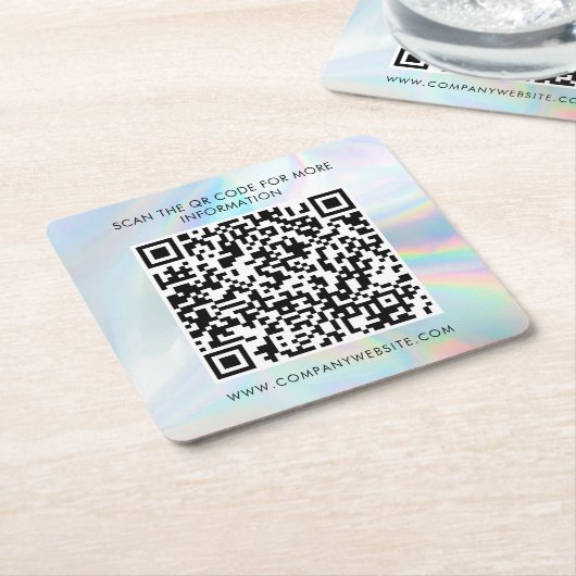 Custom Business QR Code Holographic Marketing スクエアペーパーコースター (アングル)
