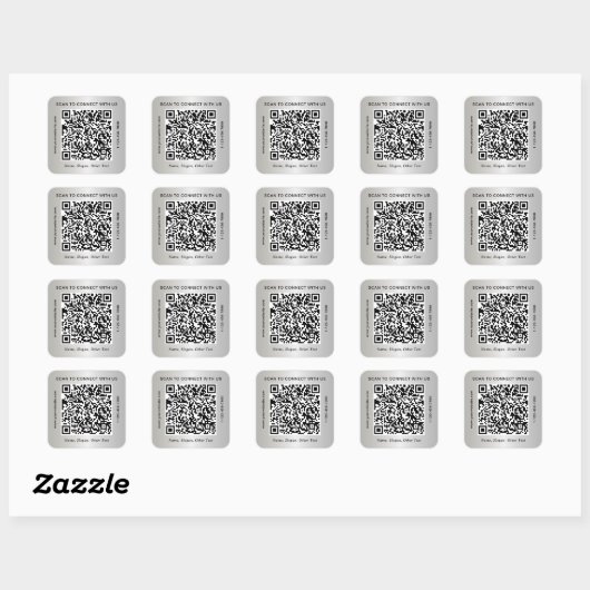 Custom Business QR Code Silver スクエアシール (シート)