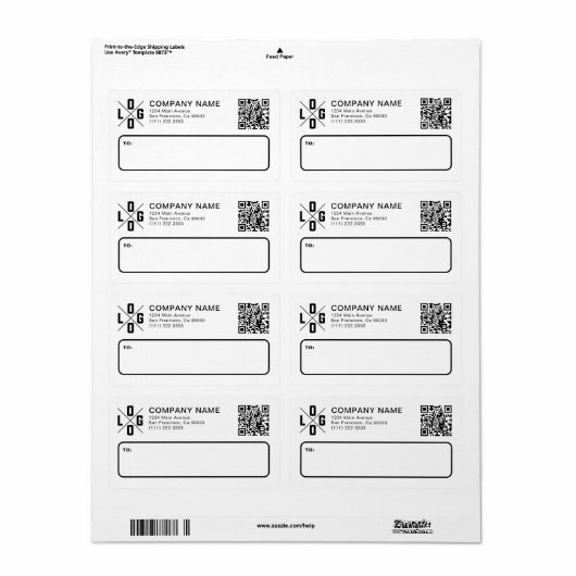 Custom Business Shipping Logo & QR Code ラベル (フルシート)