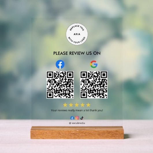 Custom Business Social Review Acrylic Sign with QR アクリルサイン (ニュートラル)