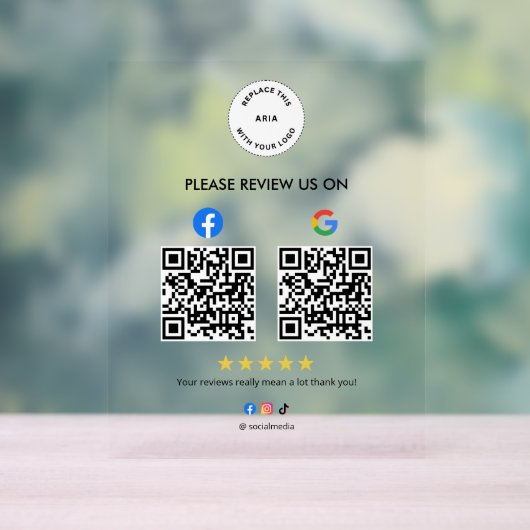 Custom Business Social Review Acrylic Sign with QR アクリルサイン (ニュートラル)