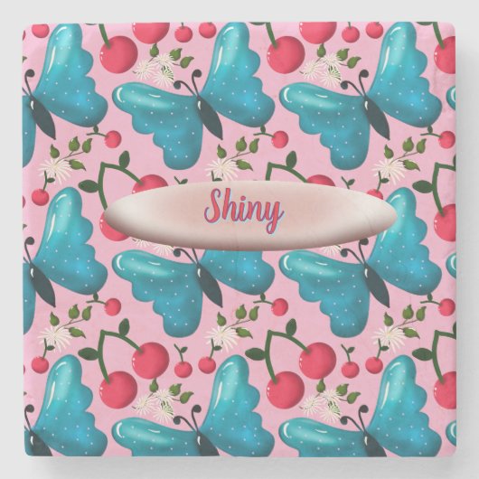 Custom butterfly floral pattern gift  ストーンコースター (正面)