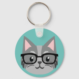 Custom Button Keychain - Smart Cat Grey キーホルダー