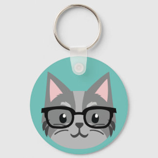 Custom Button Keychain - Smart Cat Grey キーホルダー