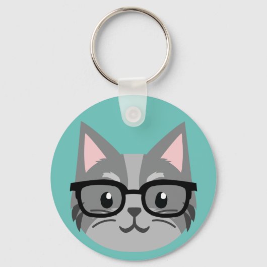 Custom Button Keychain - Smart Cat Grey キーホルダー (正面)