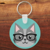 Custom Button Keychain - Smart Cat Grey キーホルダー (正面)