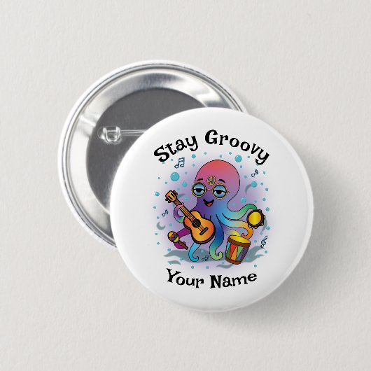 Custom Button | Retro Octopus | Name & Text 缶バッジ (正面&裏面)