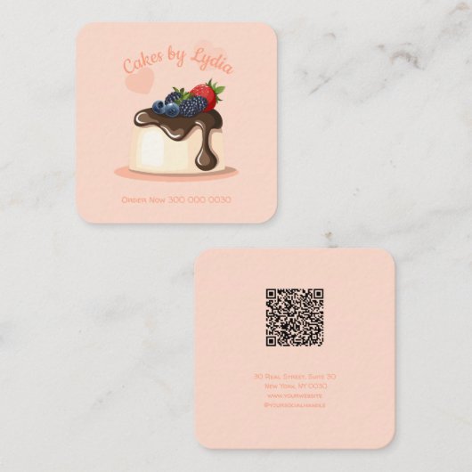 Custom Cake Bakery Business Card with QR Code スクエア名刺 (正面/裏面)