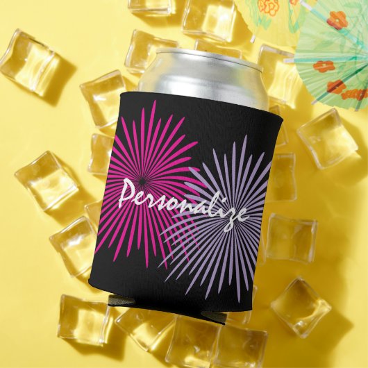 Custom can cooler with pink fireworks design 缶クーラー (インサイチュ 夏)