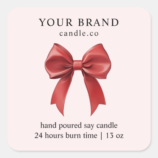 "Custom Candle Business Logo Sticker with Bow スクエアシール (正面)