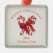 Custom candy cane Christmas red gift メタルオーナメント (正面)