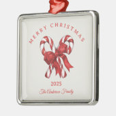 Custom candy cane Christmas red gift メタルオーナメント (左)