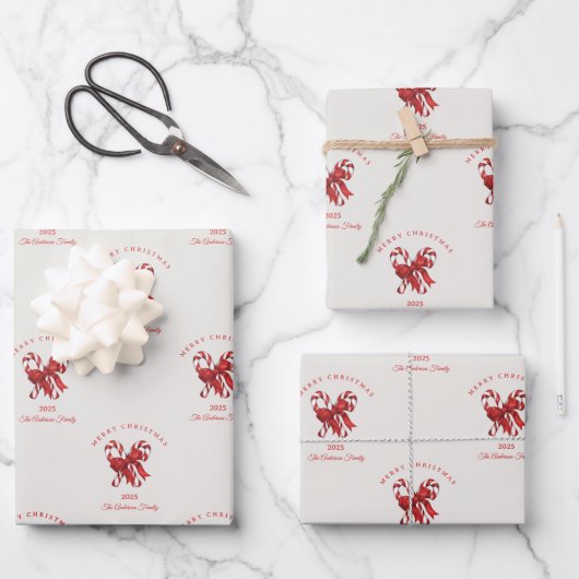 Custom candy cane Christmas red gift ラッピングペーパーシート (正面)