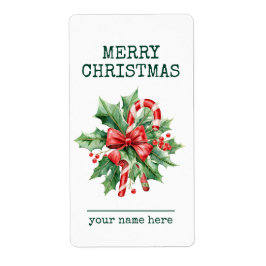 Custom Candy Cane Merry Christmas Gift Label ラベル