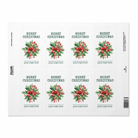 Custom Candy Cane Merry Christmas Gift Label ラベル (フルシート)