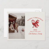 Custom candy cane watercolor Christmas photo gift シーズンポストカード (正面/裏面)