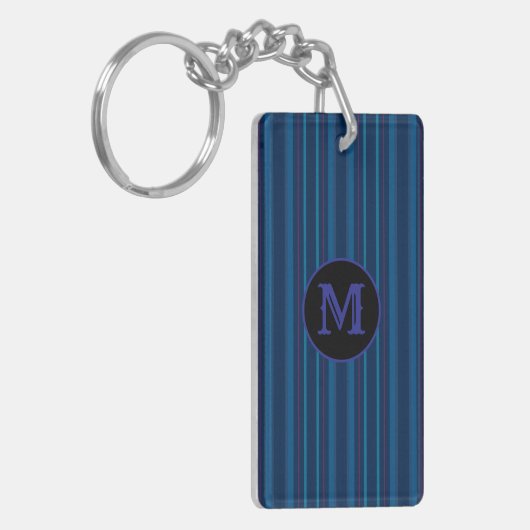 Custom Capital Initial Navy Blue Stripes Keychain キーホルダー (正面左)