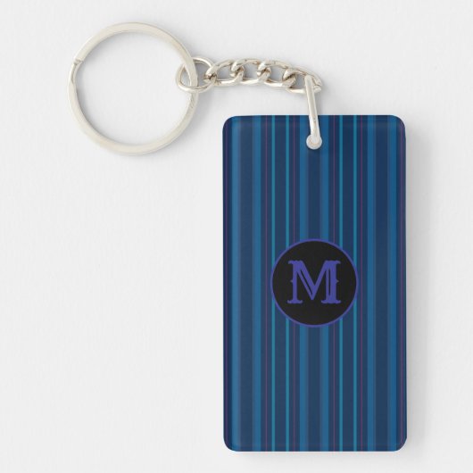 Custom Capital Initial Navy Blue Stripes Keychain キーホルダー (正面)
