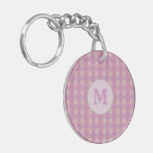 Custom Capital Initial Pink Plaid Stripe Key Chain キーホルダー (正面左)
