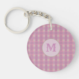 Custom Capital Initial Pink Plaid Stripe Key Chain キーホルダー