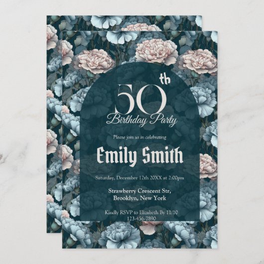 Custom Carnation Accent Teen Birthday 招待状 (正面/裏面)