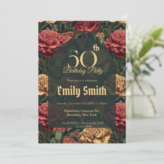 Custom Carnation Sparkle Boho Birthday 招待状 (スタンド正面)