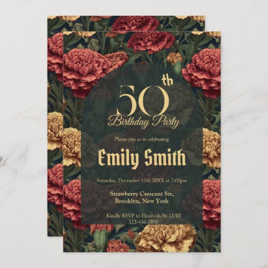 Custom Carnation Sparkle Boho Birthday 招待状 (正面/裏面)