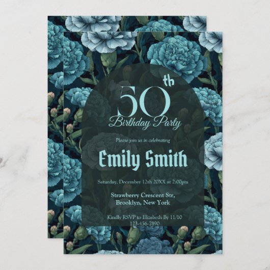 Custom Carnation Sparkle Happy Birthday 招待状 (正面/裏面)