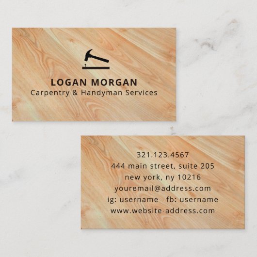 Custom Carpentry Handyman Wood Tools Modern 名刺 (正面/裏面)