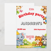 Custom Cartoon Animal Birthday Invitation  招待状 (正面/裏面)