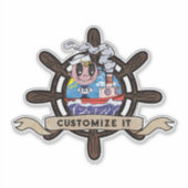 Custom Cartoon Sailor Nautical Ship Wheel  シール (正面)