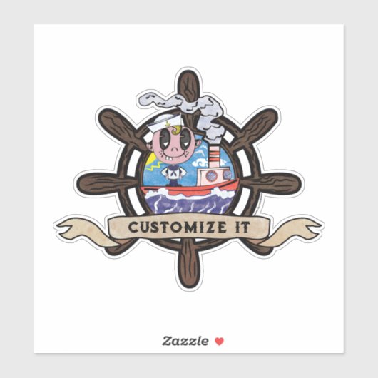 Custom Cartoon Sailor Nautical Ship Wheel  シール (シート)