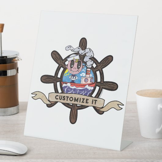 Custom Cartoon Sailor Nautical Ship Wheel  台座サイン (インサイチュ)