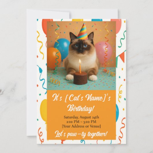 Custom Cat Birthday Party Invitation 招待状 (正面)