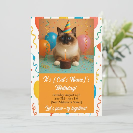 Custom Cat Birthday Party Invitation 招待状 (スタンド正面)